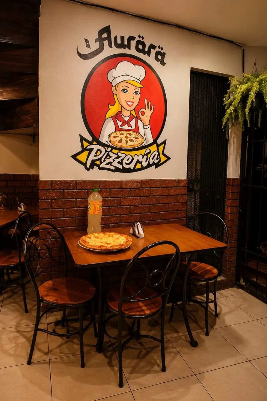 Mural de Pizzería La Aurora en el salón